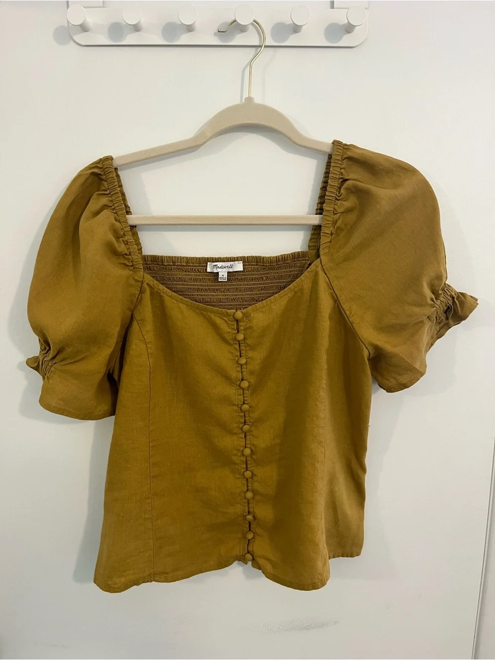 Madewell Gold Square Neck Blouse with Puff Sleeves - Size 4/fits like 6